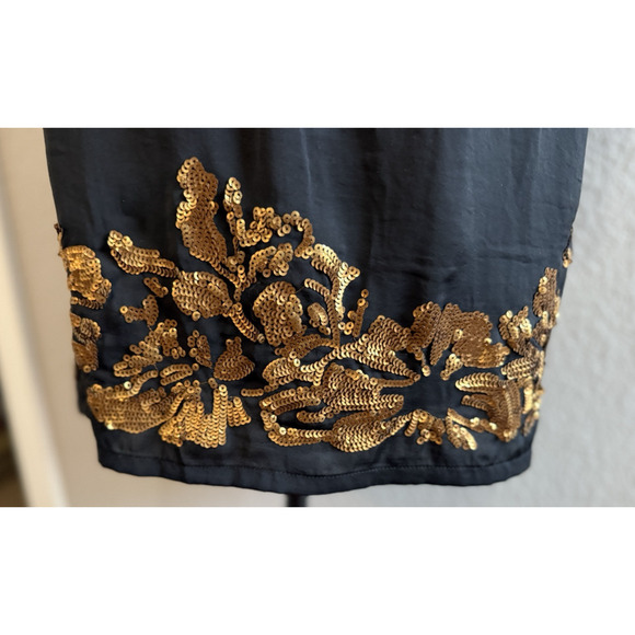 Robbi & Nikki Dress Black with Gold Sequin XS Top Sheer Lined at Waist Down LBD - Picture 7 of 10